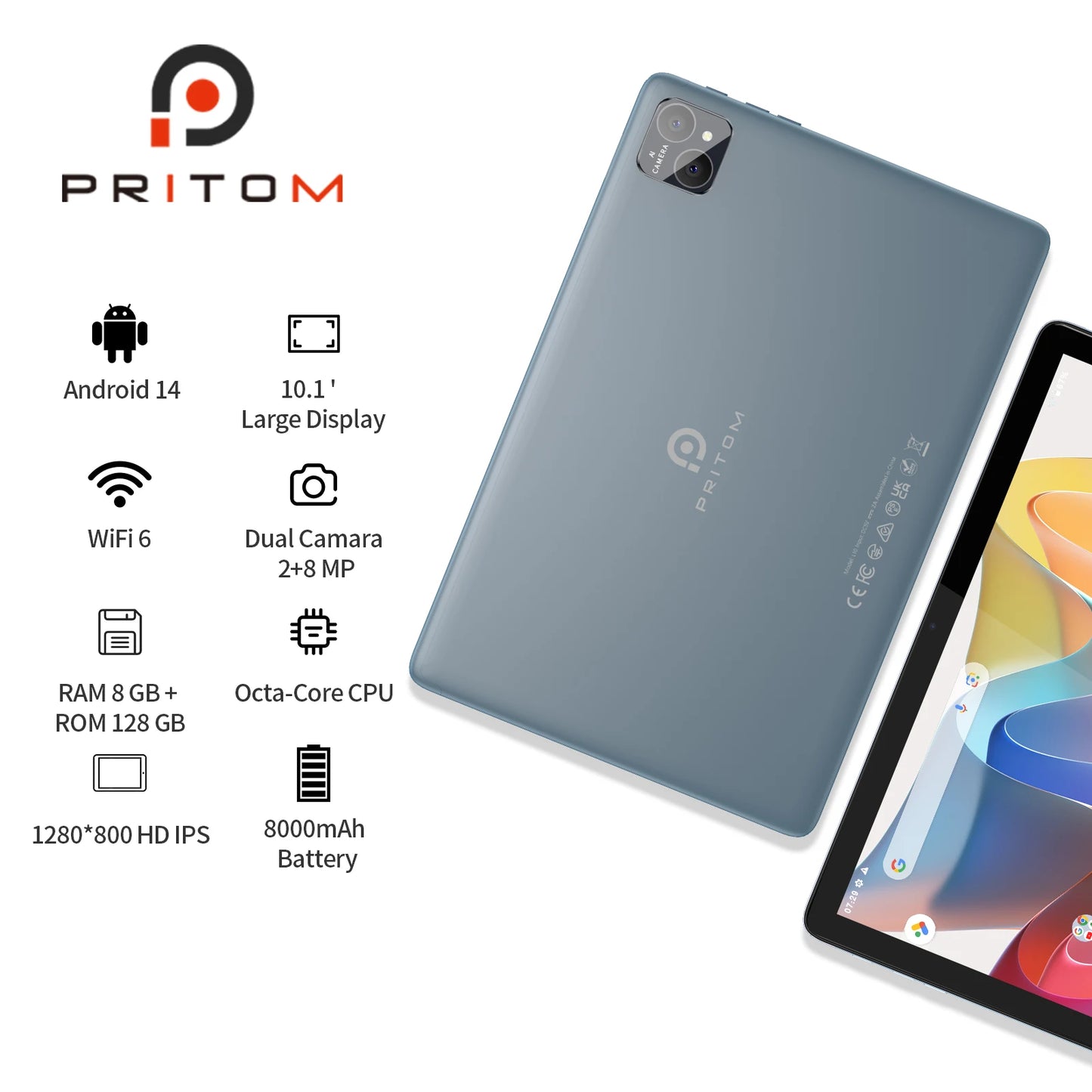 TAB11 Android 14 Tablet 10 Inch, 8GB(4+4 Expand) RAM + 128GB ROM, Octa Core, 5G Wifi, with Keyboard, Mouse, Case