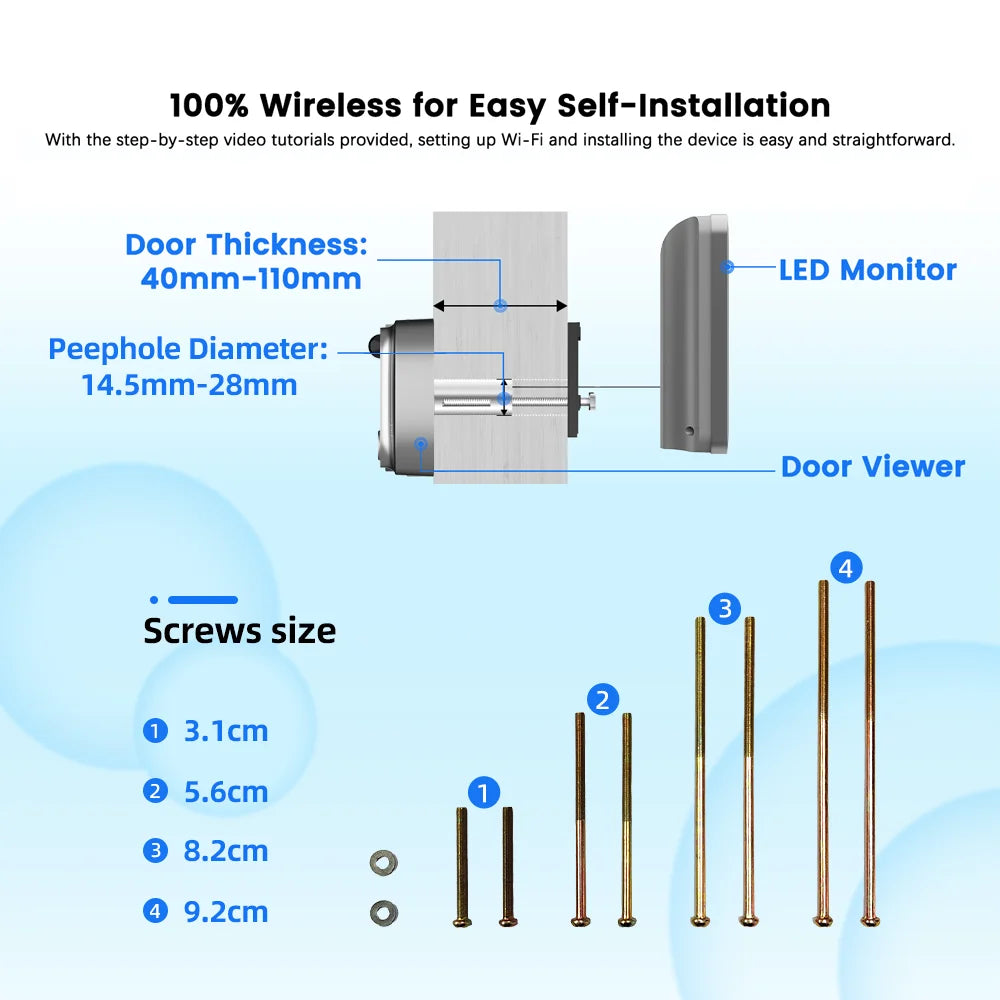 Tuya Smart 3MP 140° Wide View Angle Mini Digital Peephole Eye Viewer Wifi IR PIR Detection Doorbell Door Camera Alexa Google