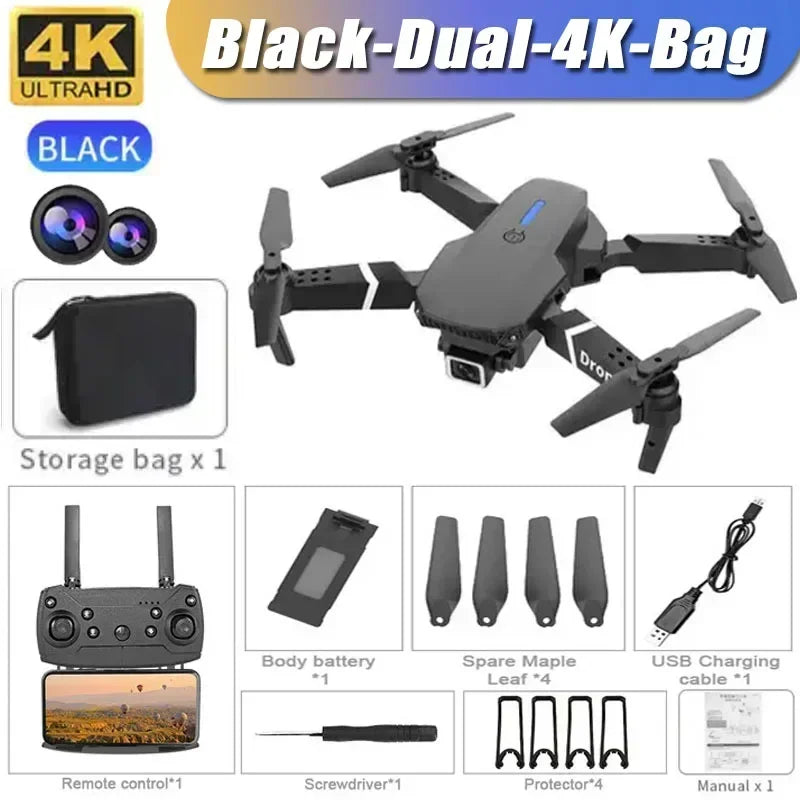 4K E88Pro Drone with 1080P Dual HD Camera, Foldable, Wifi FPV, RC Helicopter for Aerial Photography and Gifting