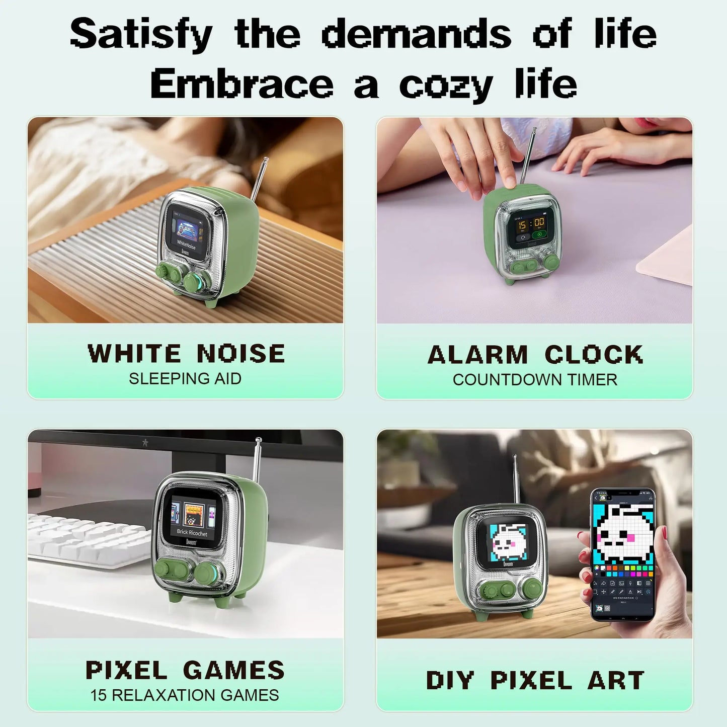 T-Tiivoo-2 Mini Small Tv Portable Radio FM with Adjustable Antenna Vintage Wireless 5.0 Bluetooth Speaker Cute Gift