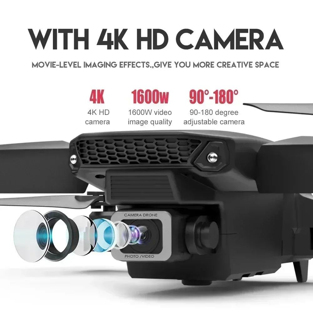 4K E88Pro Drone with 1080P Dual HD Camera, Foldable, Wifi FPV, RC Helicopter for Aerial Photography and Gifting