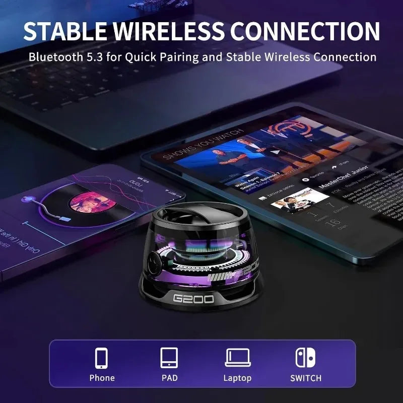 Ultra Portable G200 Speaker Magnetic Clip BT5.3 Mini RGB Sound Box 20H Playtime Office Car Travel Essential Voice Assistant