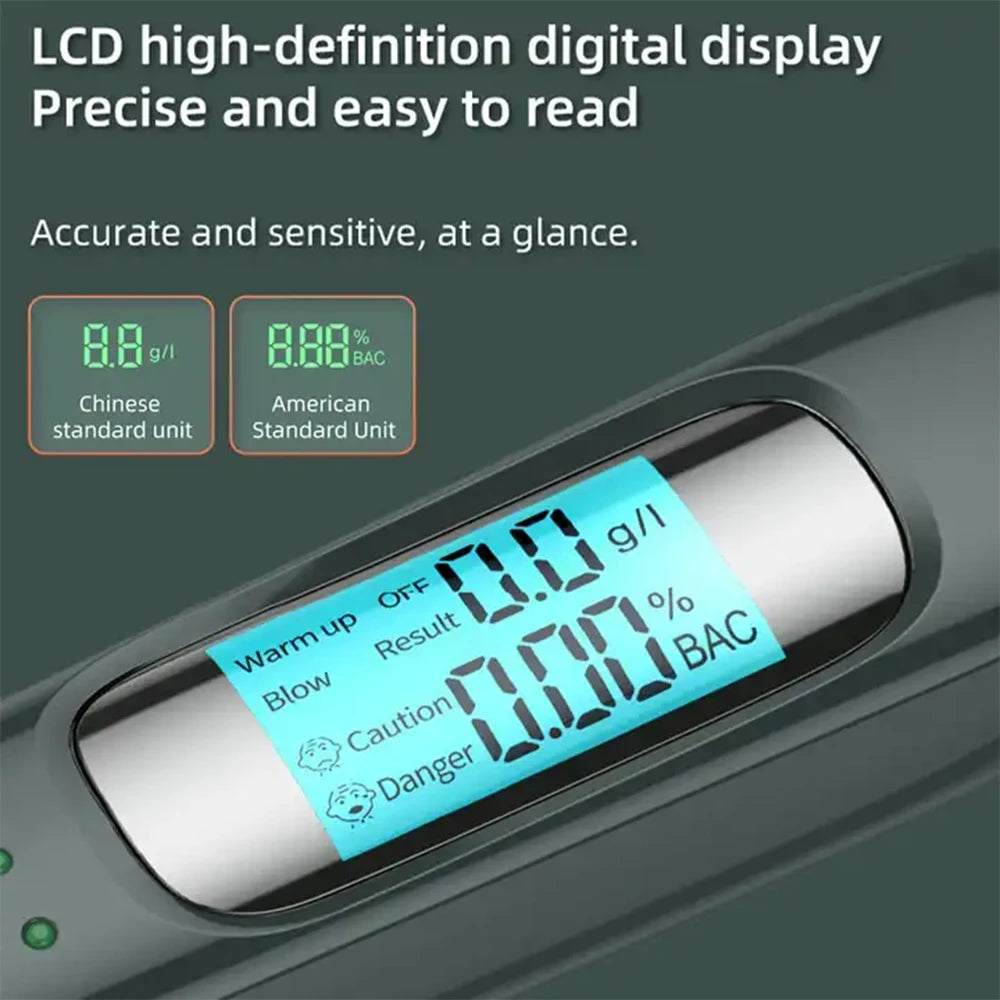Alcohol Tester High Precision Breathalyzer Alcometer USB Rechargeable Non-Contact LCD Display Digital Portable Alcohol Detector