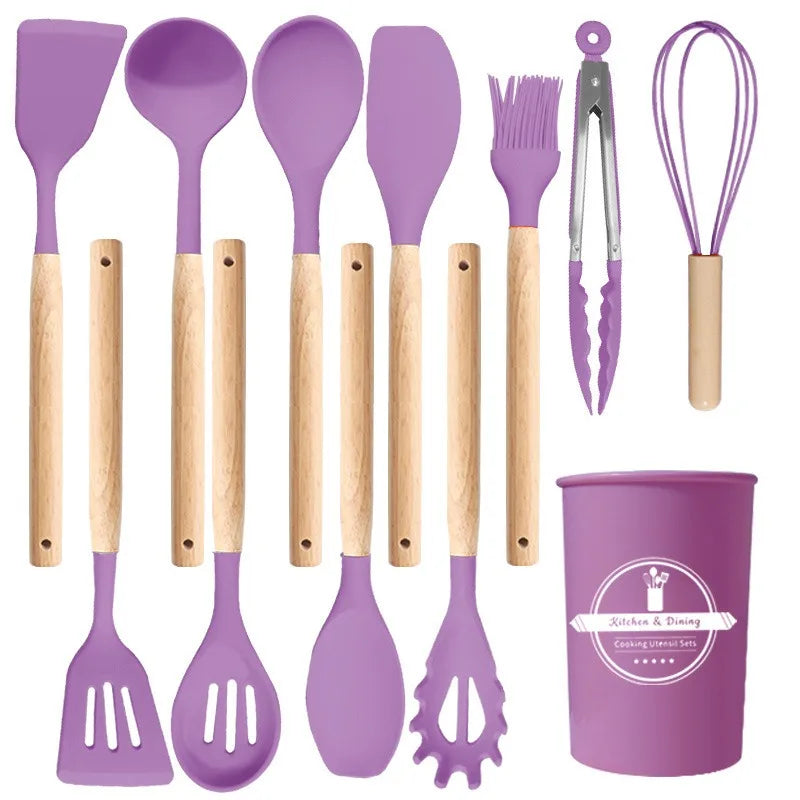 NEW12 Pcs/ Silicone Kitchen Utensils Set Combination Non-Stick Heat-Resistant Cookware Kitchen Kit Tools Kitchenware