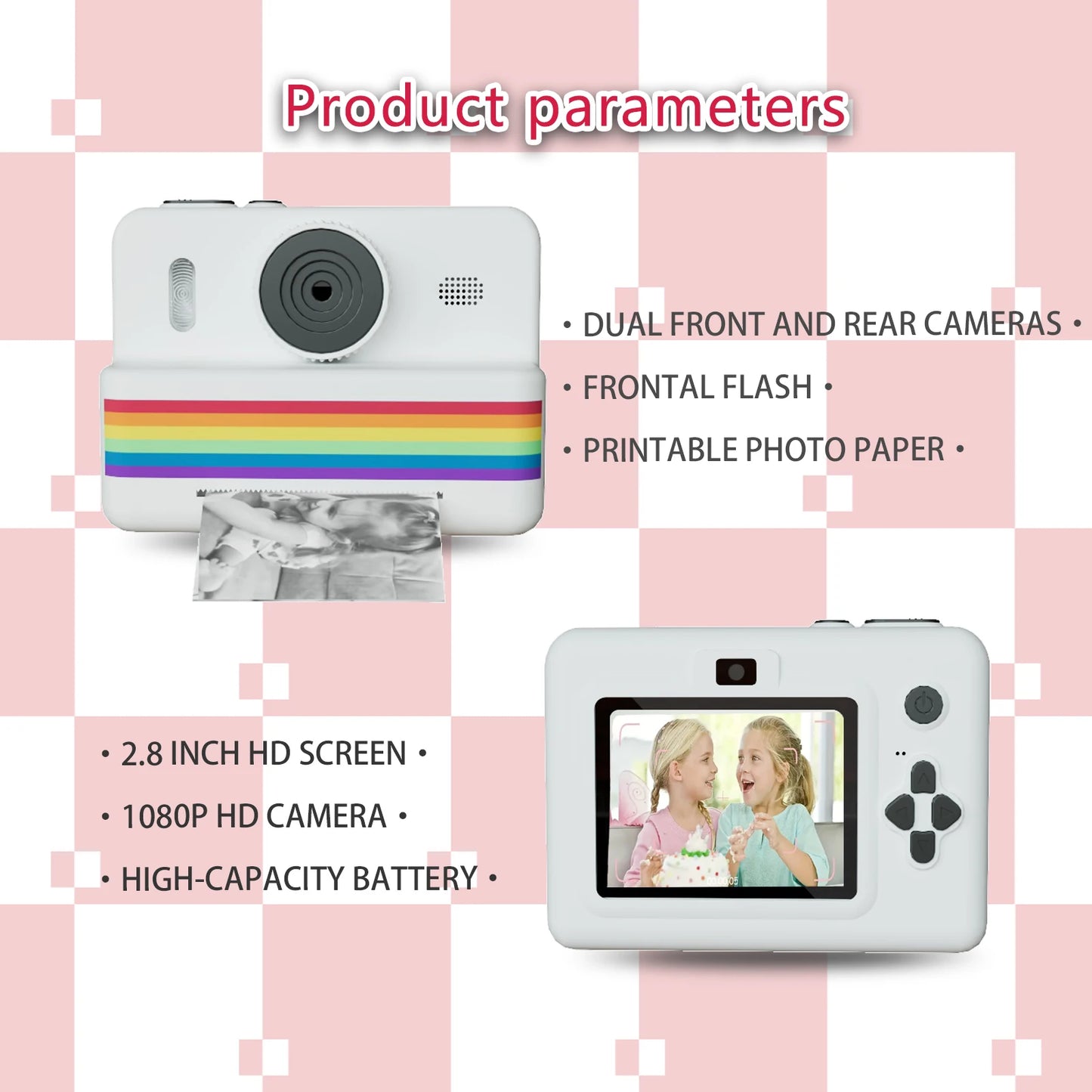 Instant Print Camera for Photography Mini Printer Portable Thermal Digital Children Photo Kids Camera 2.8Inch HD Video Toy Gifts