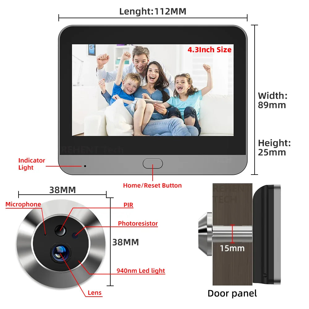 Tuya Smart 3MP 140° Wide View Angle Mini Digital Peephole Eye Viewer Wifi IR PIR Detection Doorbell Door Camera Alexa Google