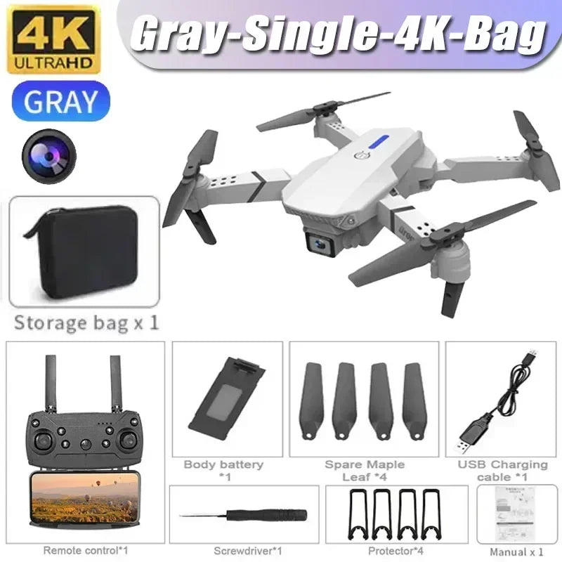 4K E88Pro Drone with 1080P Dual HD Camera, Foldable, Wifi FPV, RC Helicopter for Aerial Photography and Gifting