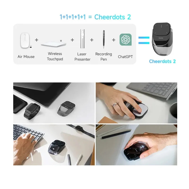 Cheerdots 2 Detachable Air Mouse Wireless Touchpad All-In-One Pocket AI Recording Enabled Mouse Wireless Controll