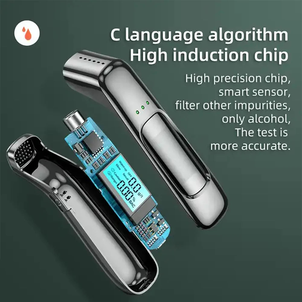 Alcohol Tester High Precision Breathalyzer Alcometer USB Rechargeable Non-Contact LCD Display Digital Portable Alcohol Detector