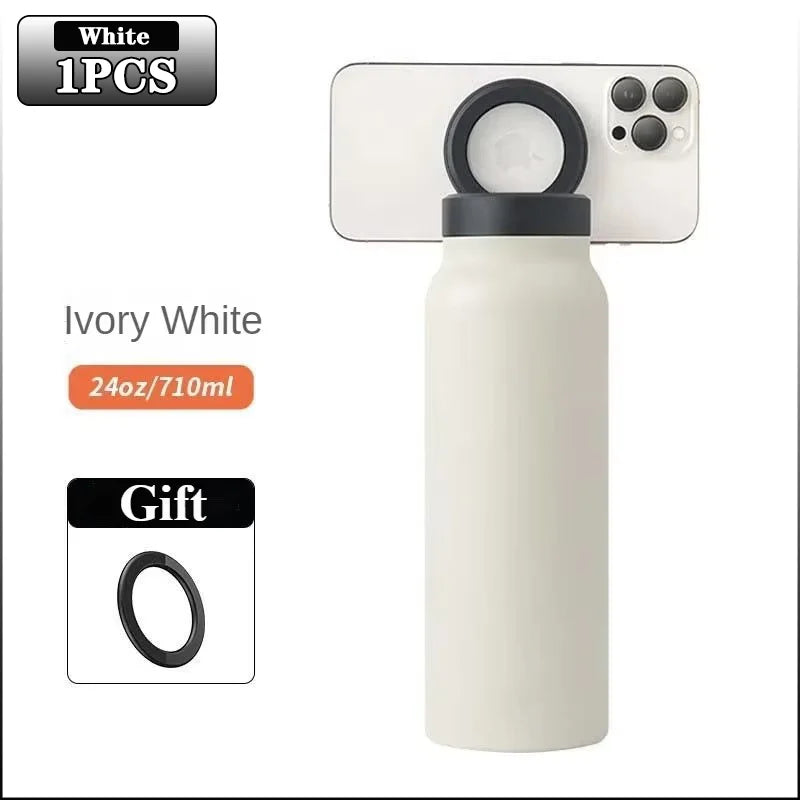 24OZ Insulated Water Bottle Magnetic Mobile Phone Holder Water Bottle 304 Stainless Steel Insulated Mug Outdoor Sports Mug