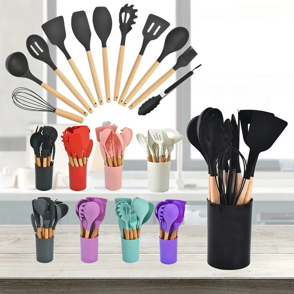 NEW12 Pcs/ Silicone Kitchen Utensils Set Combination Non-Stick Heat-Resistant Cookware Kitchen Kit Tools Kitchenware