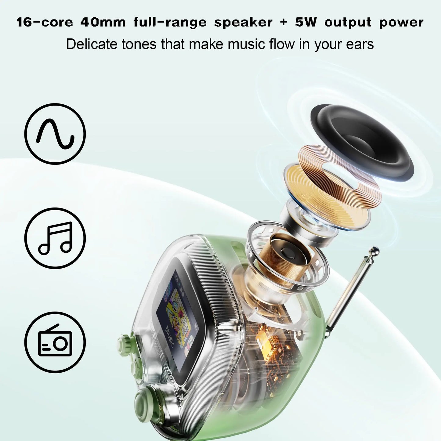T-Tiivoo-2 Mini Small Tv Portable Radio FM with Adjustable Antenna Vintage Wireless 5.0 Bluetooth Speaker Cute Gift