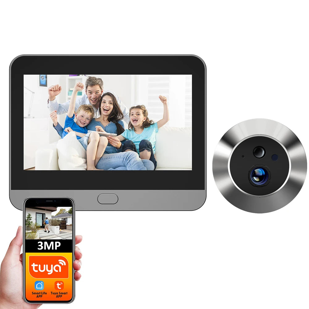 Tuya Smart 3MP 140° Wide View Angle Mini Digital Peephole Eye Viewer Wifi IR PIR Detection Doorbell Door Camera Alexa Google