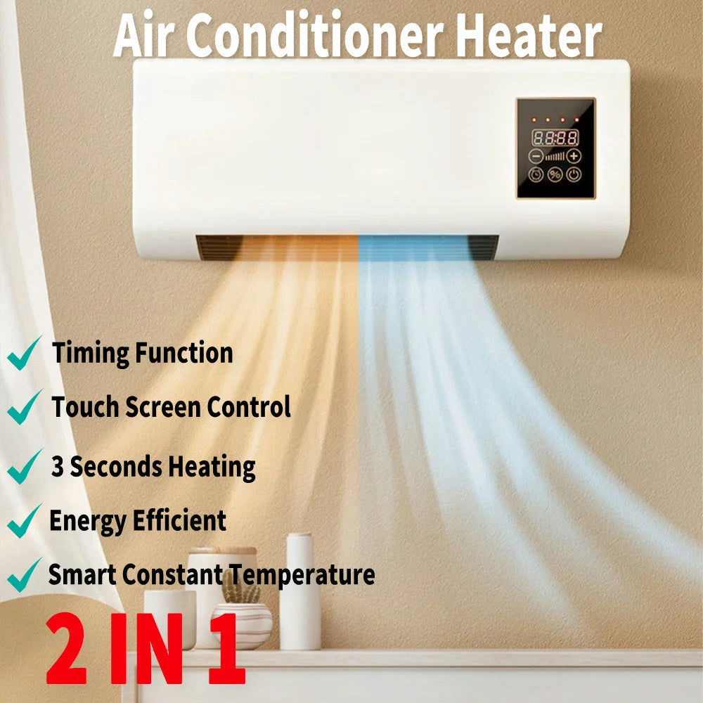 2 in 1 Air Conditioner Heater 1800W Wall Mounted Electric Heater Air Conditioner with Timing Function Touch Screen Control