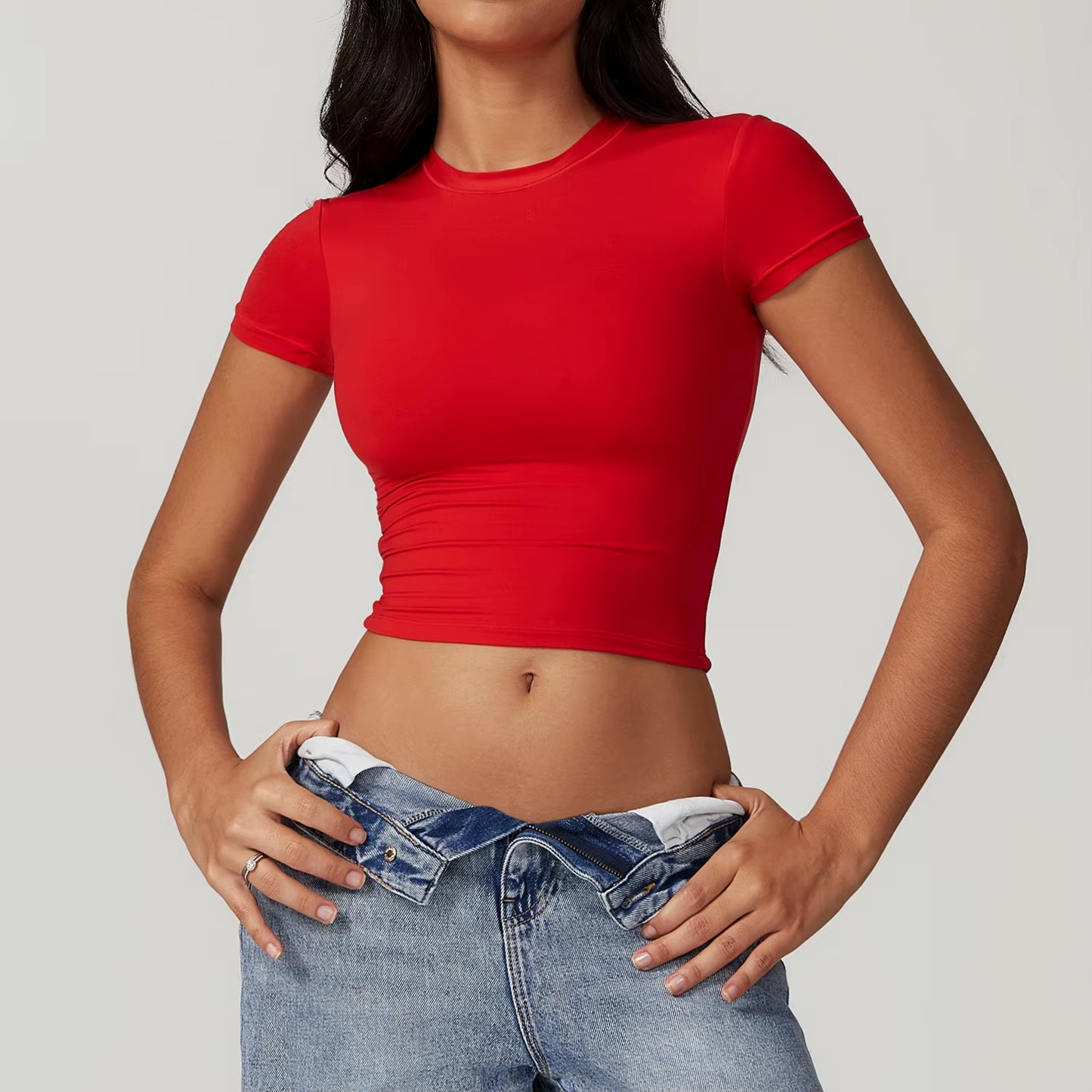 Women Yoga T-Shirt Sports Gym Cropped Tops Gym Training Shirt Fitness Short Sleeve Yoga Running Workout Tracksuit Short Sleeved