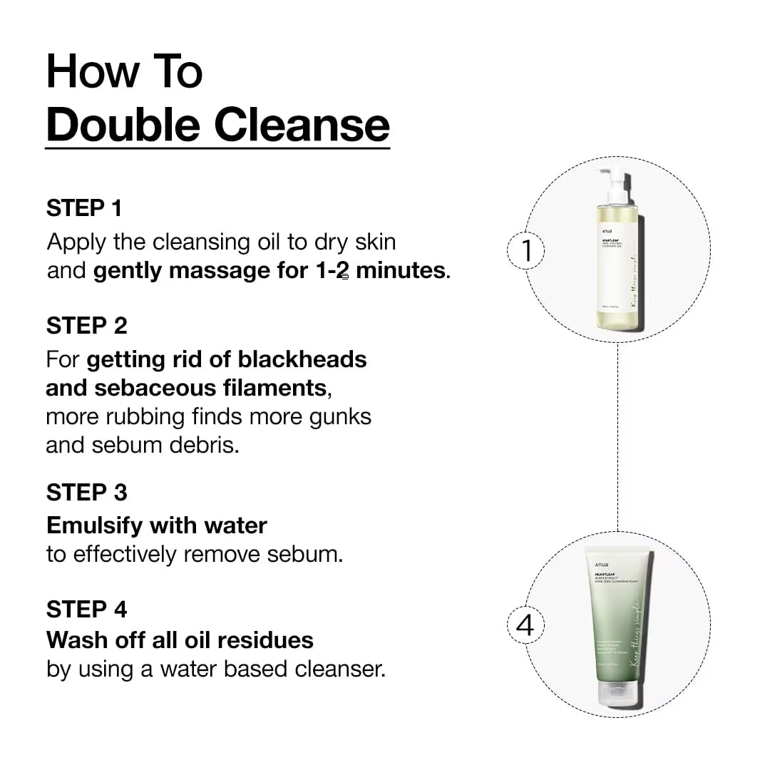 Anua Heartleaf Pore Cleansing Oil & Quercetinol Pore Deep Double Cleanser Facial Makeup Cleansing Skincare Set Beauty Products
