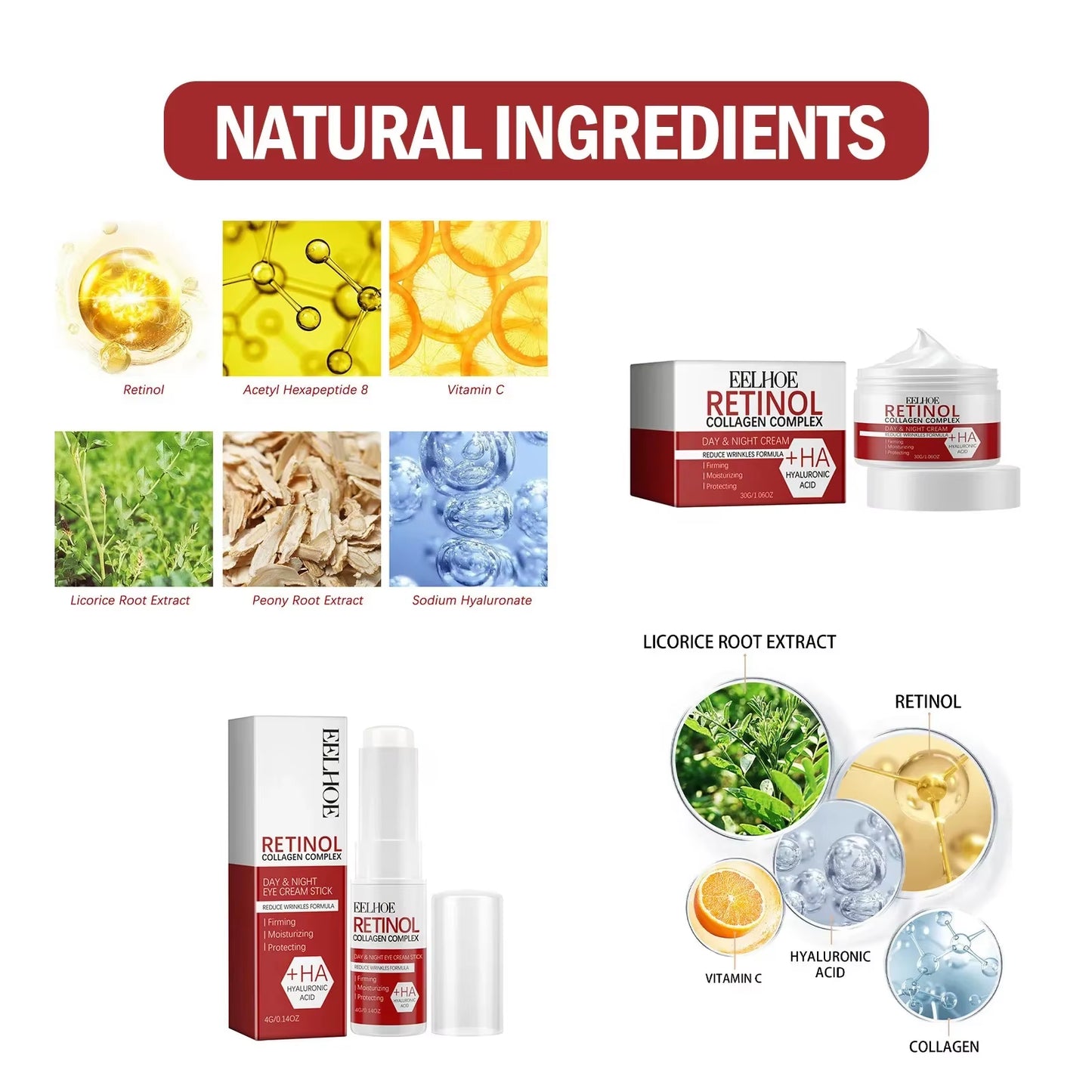 Retinol Wrinkle Removal Facial Kit Instant Firming Enhancement anti Aging Serum Fading Fine Line Whitening Korean Skincare