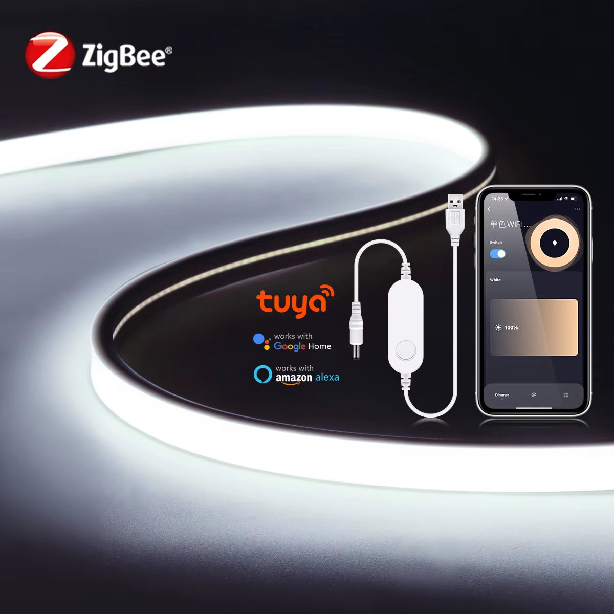 Smart Zigbee 3.0 USB 5V COB LED Strip Neon Light Work with Tuya HUB Bridge Echo plus App/Alexa Voice Control Ambiance Wifi Lamp