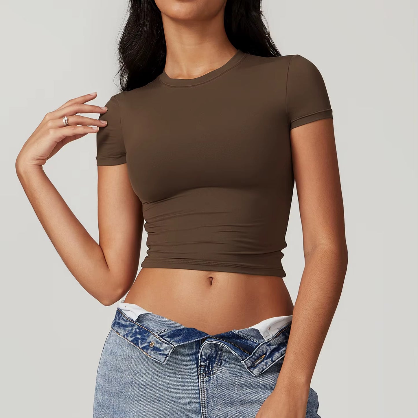 Women Yoga T-Shirt Sports Gym Cropped Tops Gym Training Shirt Fitness Short Sleeve Yoga Running Workout Tracksuit Short Sleeved