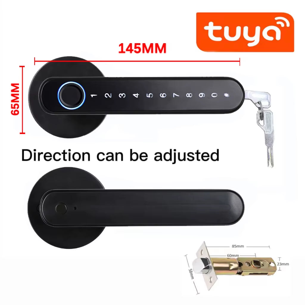 Smart Door Handle Fingerprint Password Digital Lock Tuya App Keyless Entry for Doors Smart Electronic Lock