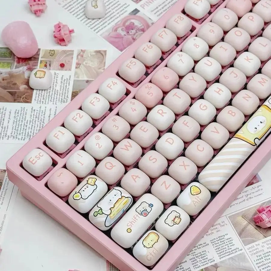 140 Keys MOG Keycaps Cute Bear Key Cap PBT Keycap Diy Creative for 61/87/104/108 Mechanical Keyboard Customized Keycaps for Girl