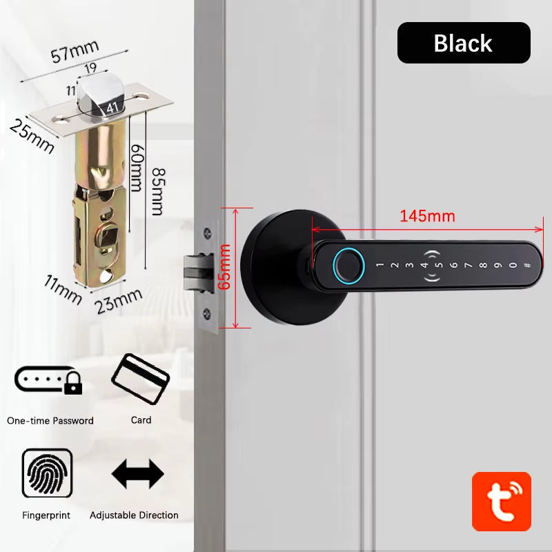 Smart Door Handle Fingerprint Password Digital Lock Tuya App Keyless Entry for Doors Smart Electronic Lock