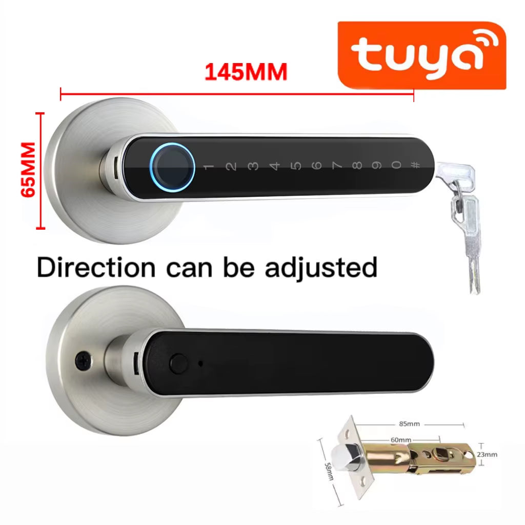 Smart Door Handle Fingerprint Password Digital Lock Tuya App Keyless Entry for Doors Smart Electronic Lock