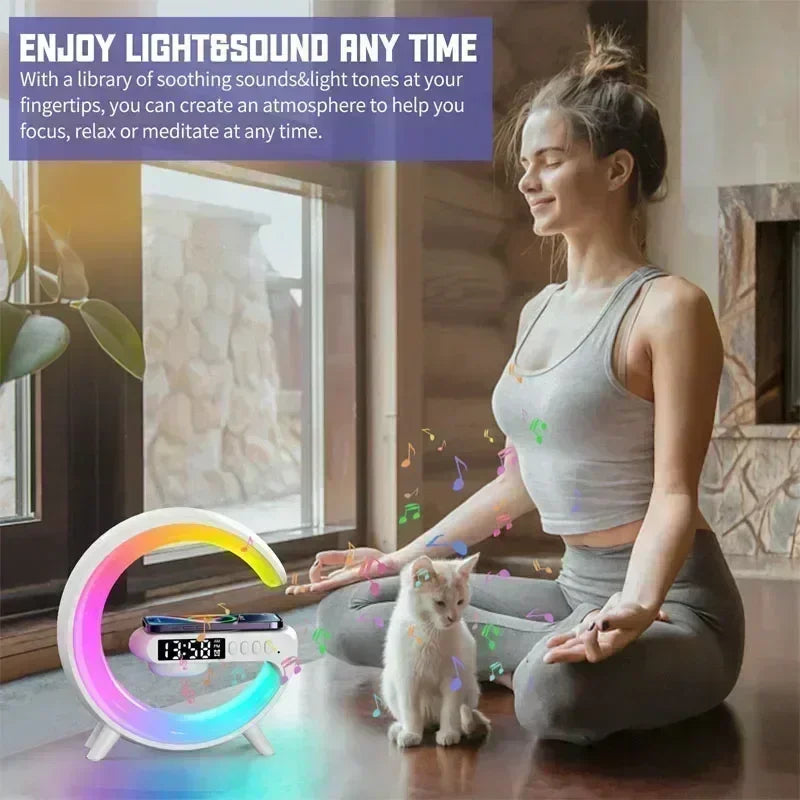 15W Wireless Rechargeable RGB LED Desk Lamp with Smart Wake Speaker for Bedroom Bedside Game Room Night Light