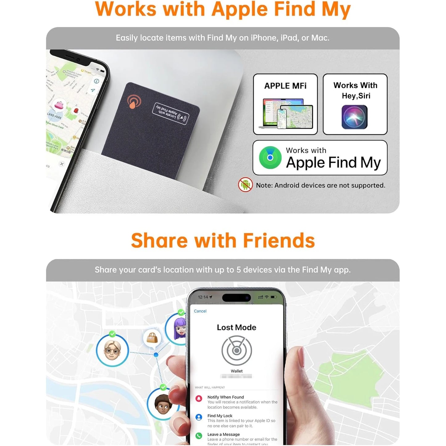 Slim Bluetooth Item Finder Tracker Wallet Tracking Card Compatible with Find My (Ios Only) IP68 Waterproof for Luggage Suitcase
