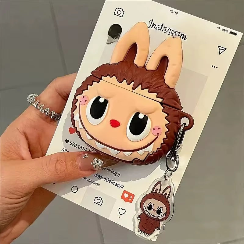 For Apple Airpods 1 2 3 4 Pro 2 Case 3D Labubu Cute Cartoon Silicone Earphone Protective Case Headphone Box with Pendant Cover