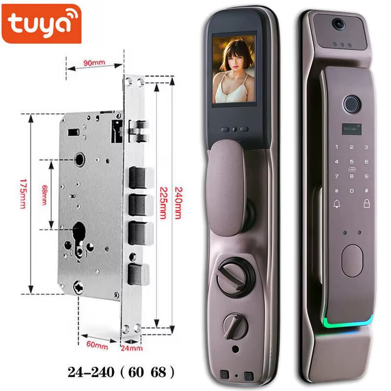 Tuya Smart 3D Face Door Lock Security Face & Camera Monitor Intelligent Fingerprint Password Biometric Electronic Key Unlock