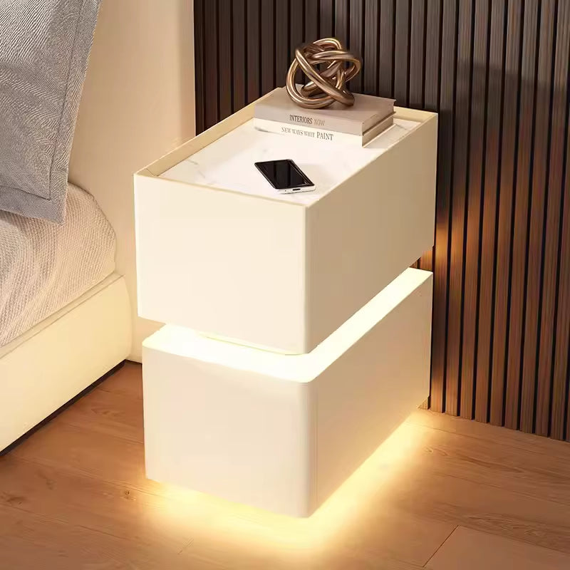 Creative 25Cm Smart Bedside Table with Sensor Light Nordic Style Storage Cabinet Bedroom Nightstand with Wireless Charging