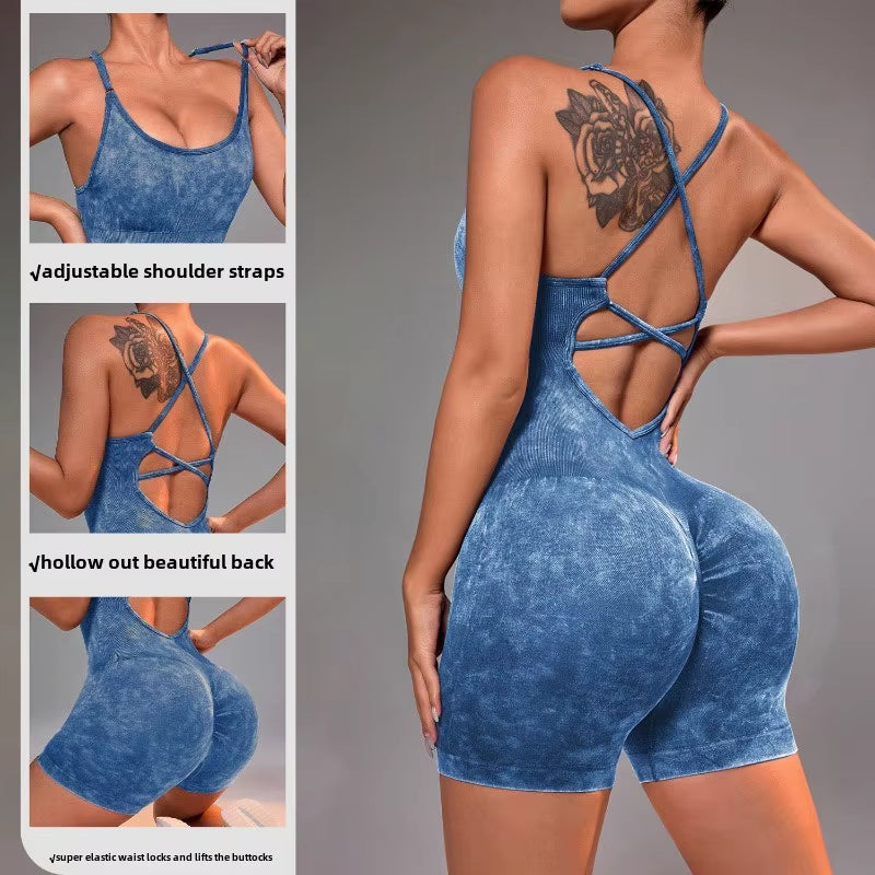 Women'S Gym Yoga Set Tight Fitting Short High Elasticity Integrated Exercise Workwear Sports Bra Jumpsuit Gym Set Women