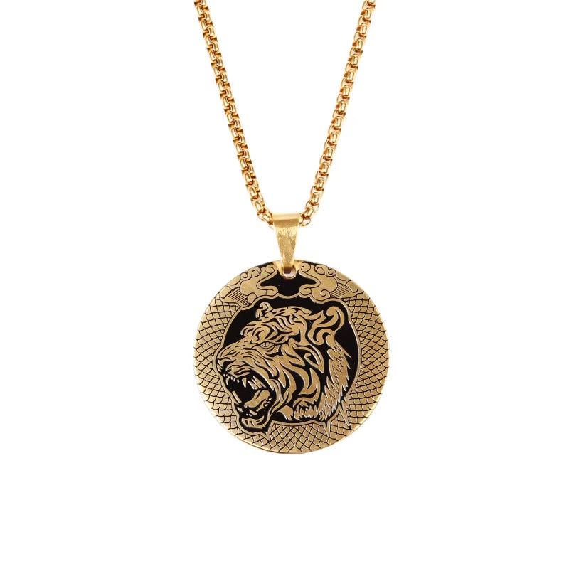 Fashion Domineering Tiger Head Medal Pendant Stainless Steel Animal Necklace Men and Women Hip-Hop Trend Party Jewelry Gift