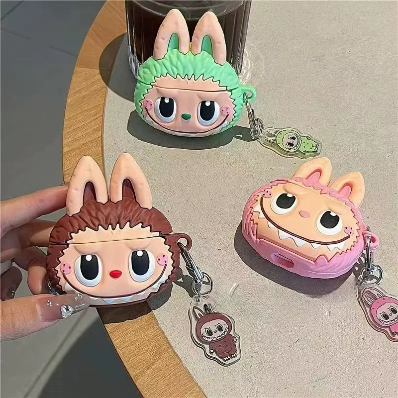 For Apple Airpods 1 2 3 4 Pro 2 Case 3D Labubu Cute Cartoon Silicone Earphone Protective Case Headphone Box with Pendant Cover