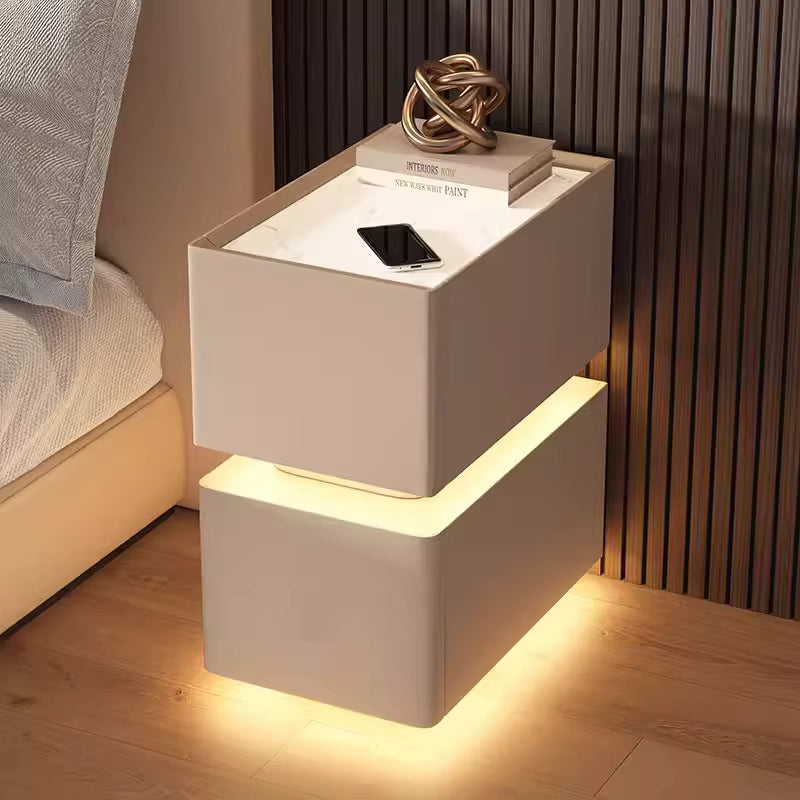 Creative 25Cm Smart Bedside Table with Sensor Light Nordic Style Storage Cabinet Bedroom Nightstand with Wireless Charging