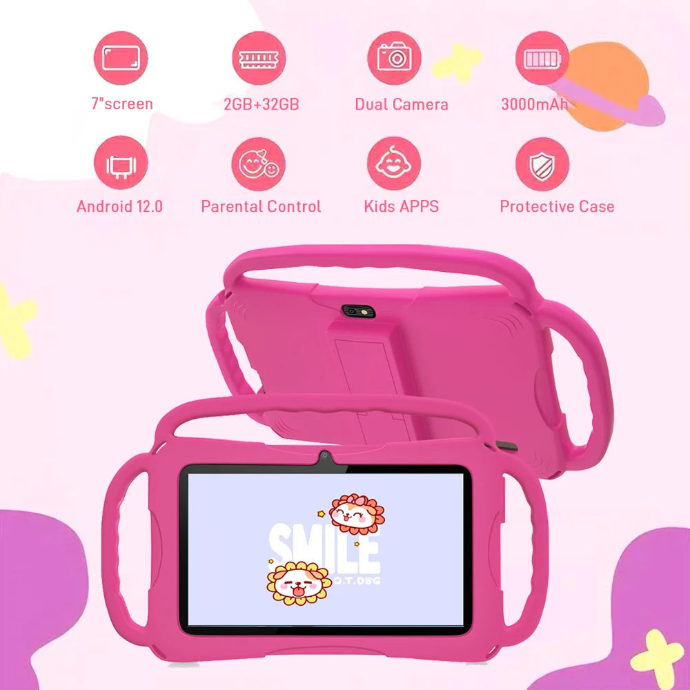 32GB Kids Tablet 7Inch Android Tablet Toddler with Case 5G Wifi Bluetooth Dual Camera Educational Learning Toys Children Gifts