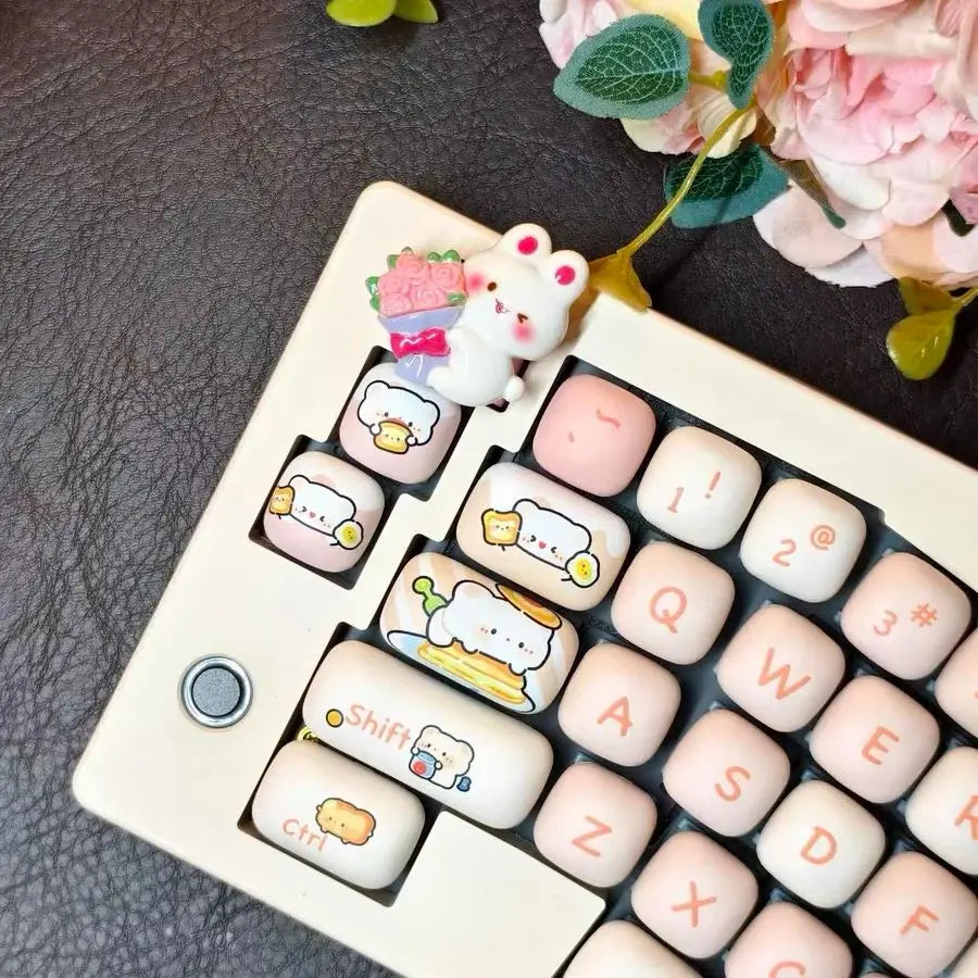 140 Keys MOG Keycaps Cute Bear Key Cap PBT Keycap Diy Creative for 61/87/104/108 Mechanical Keyboard Customized Keycaps for Girl