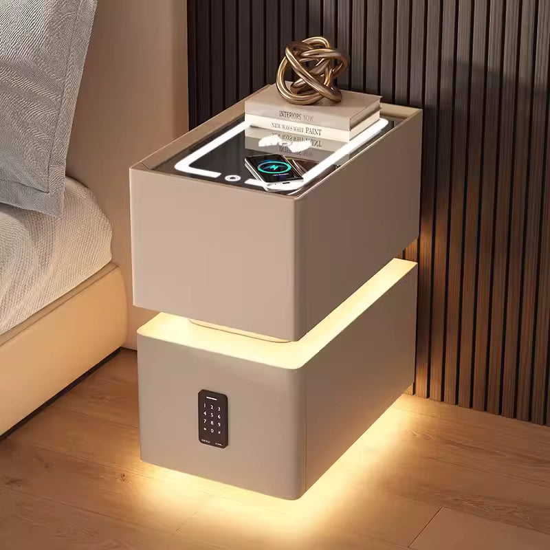 Creative 25Cm Smart Bedside Table with Sensor Light Nordic Style Storage Cabinet Bedroom Nightstand with Wireless Charging
