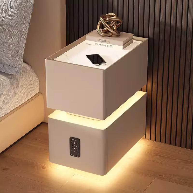 Creative 25Cm Smart Bedside Table with Sensor Light Nordic Style Storage Cabinet Bedroom Nightstand with Wireless Charging