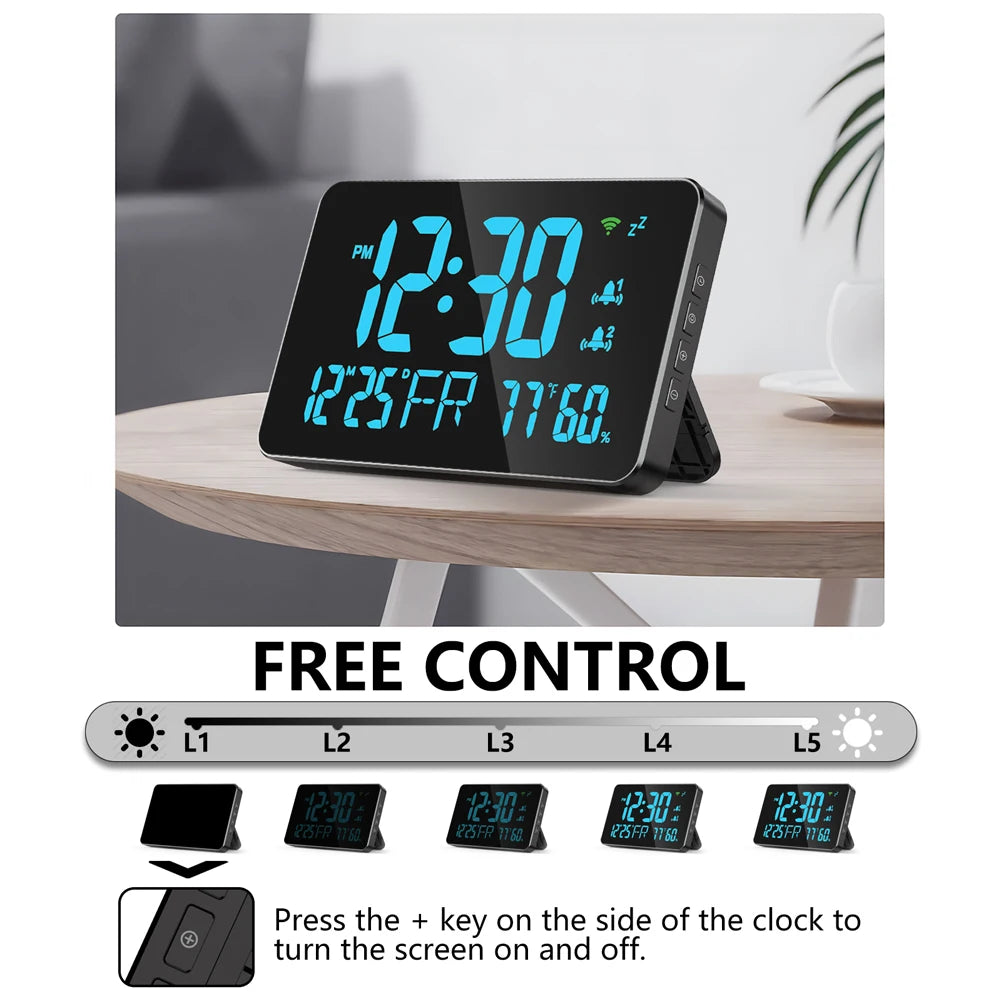 Tuya Wifi Smart Alarm Clock Thermometer Hygrometer with Digital LED Display Calender Adjustable Brightness APP Remote Clock