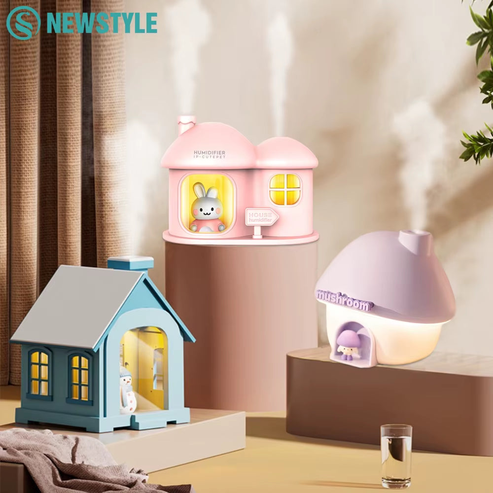 Cartoon House Aroma Essential Oil Diffuser 7-Colours Ambient Night Lights USB Lovely Home Air Humidifier for Children Home Gifts
