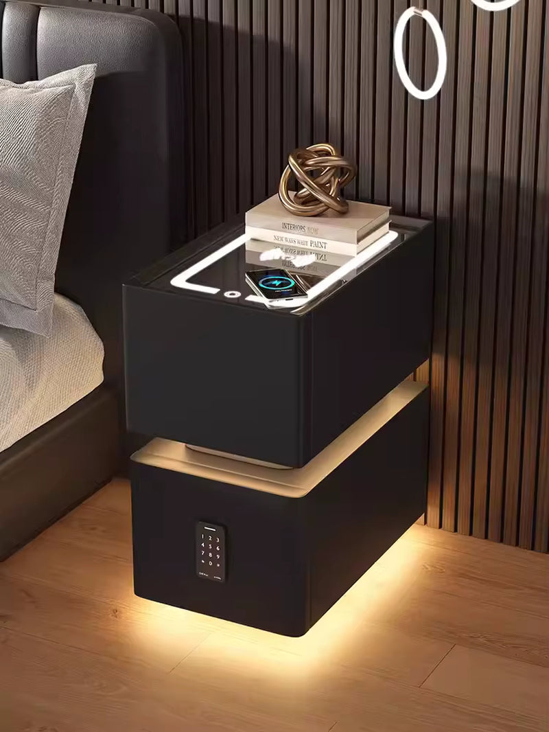 Creative 25Cm Smart Bedside Table with Sensor Light Nordic Style Storage Cabinet Bedroom Nightstand with Wireless Charging