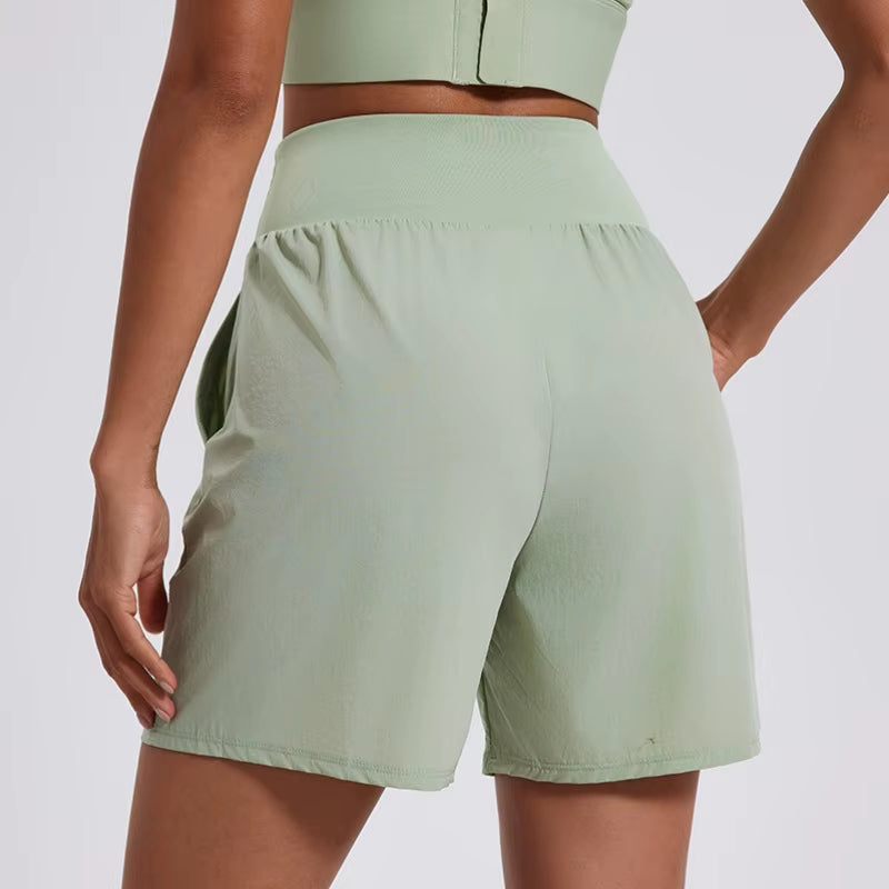 2024 Running Sport Shorts with Pocket Loose High Waist Yoga Short Pant Fitness for Women Summer Gym Wear Female Workout Clothes