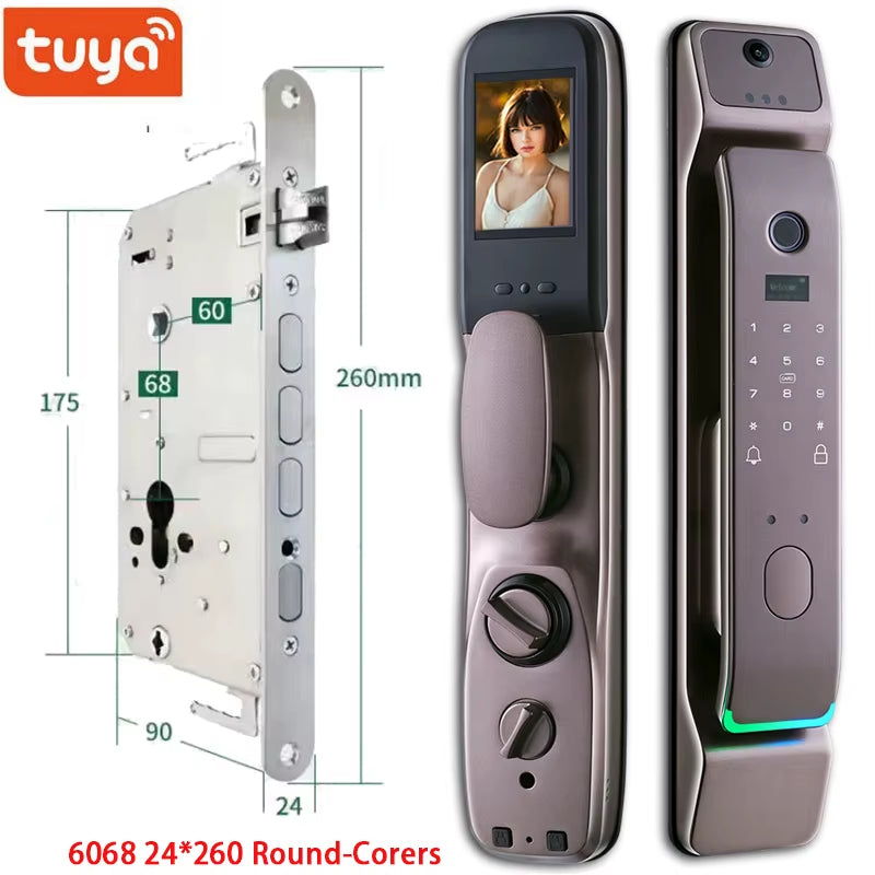 Tuya Smart 3D Face Door Lock Security Face & Camera Monitor Intelligent Fingerprint Password Biometric Electronic Key Unlock