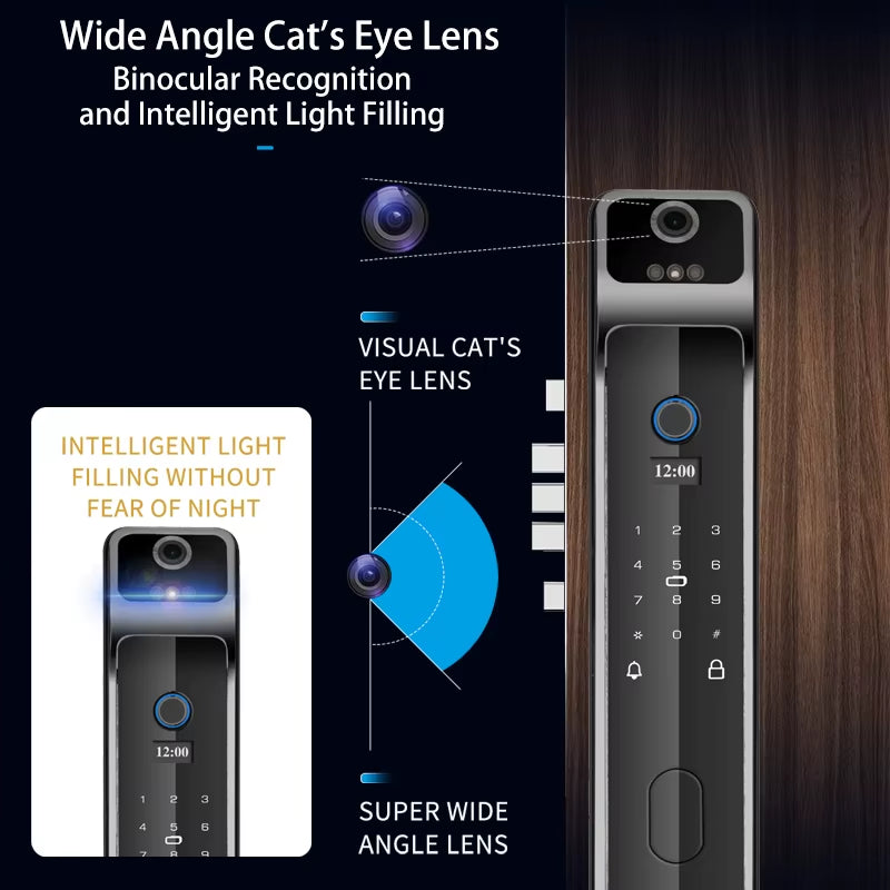 Tuya Smart 3D Face Door Lock Security Face & Camera Monitor Intelligent Fingerprint Password Biometric Electronic Key Unlock
