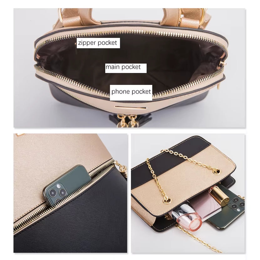 Women'S Fashion Bags 2025 3 Pcs Set Zipper Bag Ladies Color Contrast Backpacks for Women Brand Composite Bags