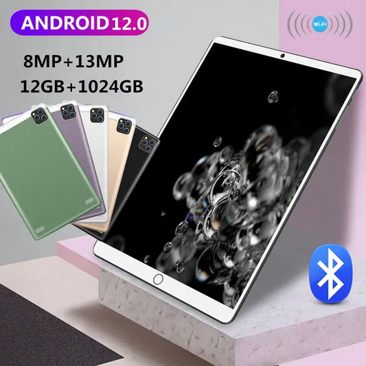 2022 New Tablet 4K HD Screen Wifi Tablet PC Ten Core 5G 4G Network Tablet Android 12 IPS Screen Dual SIM Dual Camera Rear 13.0 MP IPS Buletooth Call Phone Tablet RAM 12GB+ROM 1024GB Tablet-Pc Tablette