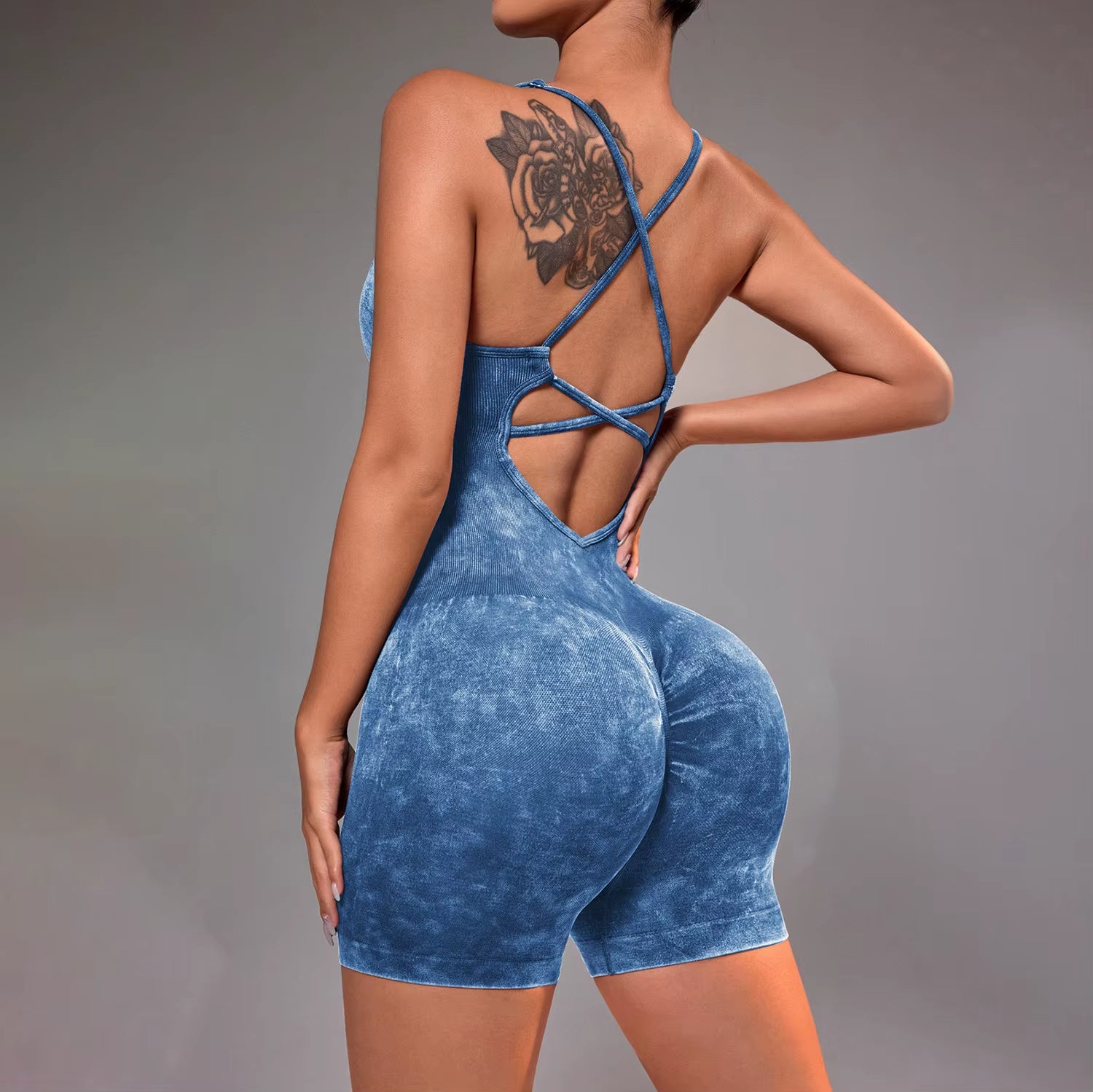 Women'S Gym Yoga Set Tight Fitting Short High Elasticity Integrated Exercise Workwear Sports Bra Jumpsuit Gym Set Women