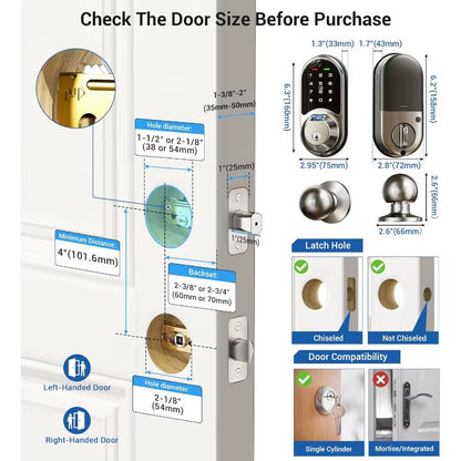 Smart Locks for Front Door, 2 Knob Handle Set, Fingerprint Keyless Entry, App Control Biometric Door Lock, Electronic Digital